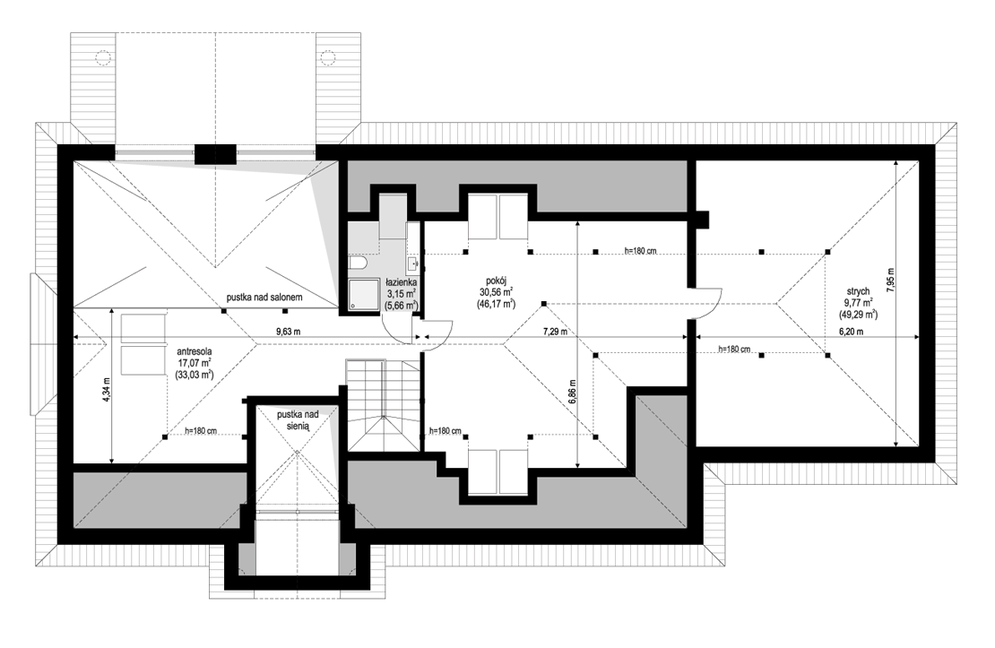 Projekt domu Willa Parkowa 8 B - rzut strychu