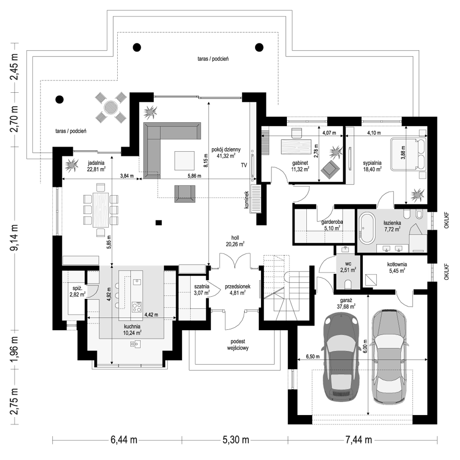 Projekt domu Willa parkowa 9 - rzut parteru