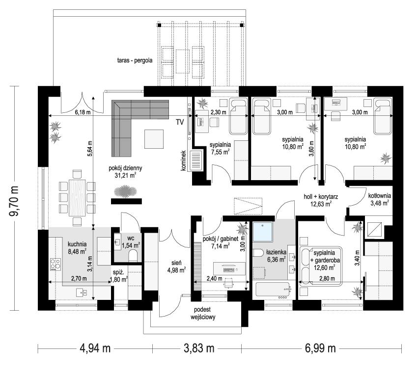 Projekt domu Wymarzony 11 B rzut parteru