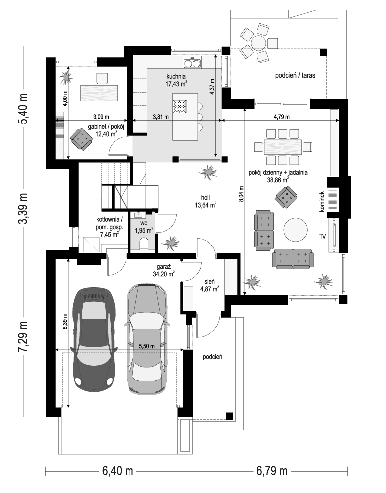 Riwiera 5 wariant B -  rzut parteru