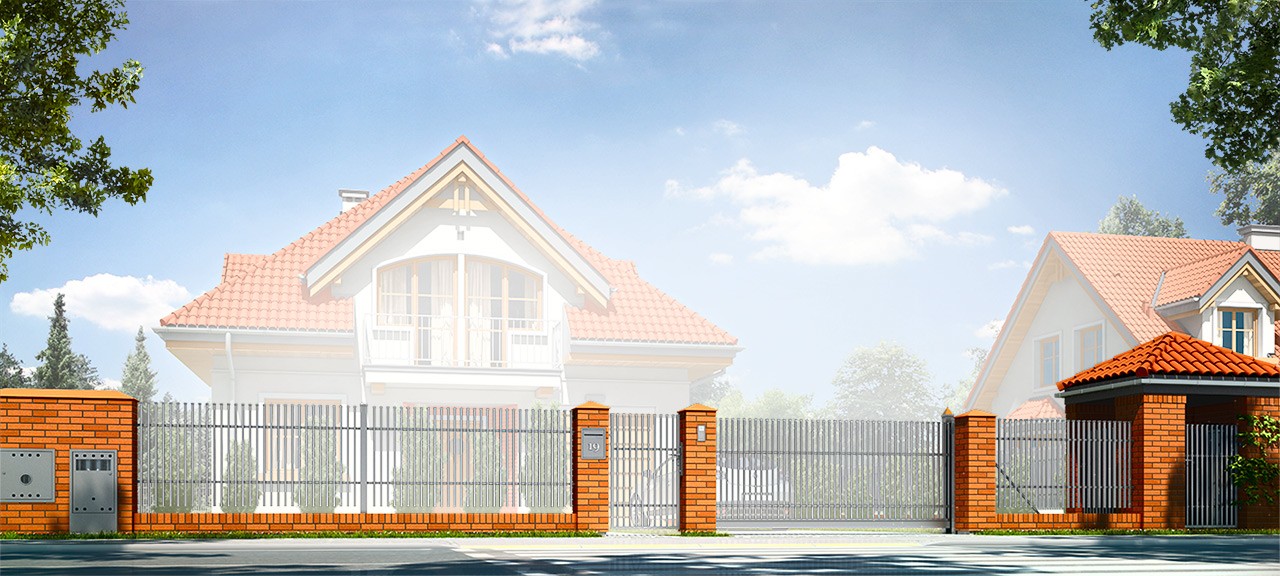 Projekt ogrodzenia klinkierowego z metalowymi przęsłami Projekt ogrodzenia klinkierowego z metalowymi przęsłami